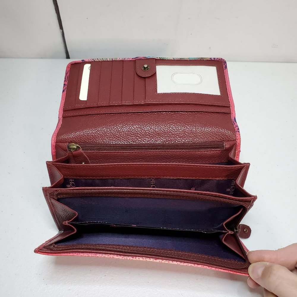 *SOLD* Anuschka Tropical Paradise Accordion Flap RFID Leather Bifold Wallet - Picture 6 of 9